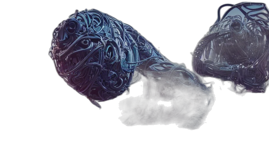 mask, hair, creature, robot, concept art, photorealistic, 3d render, fantasy art transparent PNG cut-out