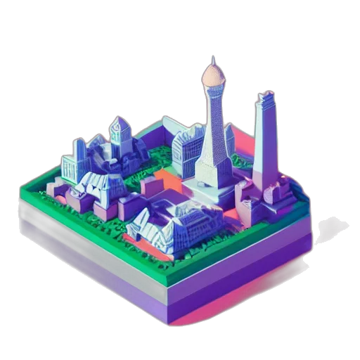 building, 3d render, pixel art, vaporwave transparent PNG cut-out