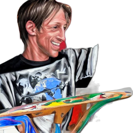 face, photorealistic, concept art, cartoon, oil painting, tony, hawk, pro transparent PNG cut-out