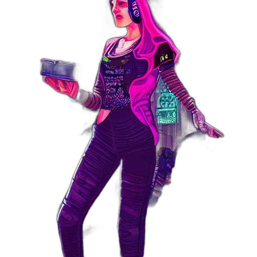 jacket, robot, weapon, dress, cyberpunk, concept art, pixel art, vaporwave transparent PNG cut-out