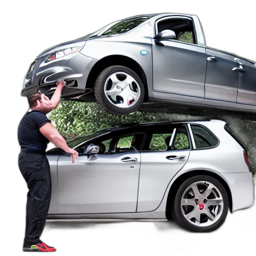 car, forest, super, strong, man, lifting transparent PNG cut-out