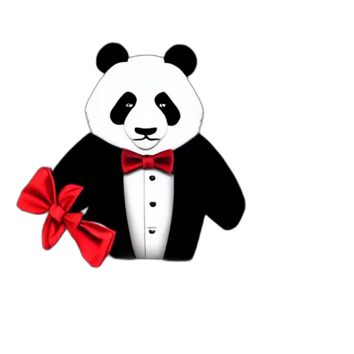 3d render, pixel art, concept art, cartoon, portrait, panda, wearing, black transparent PNG cut-out