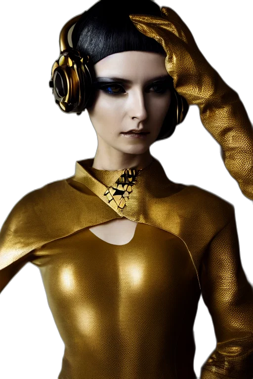 jewelry, robot, mask, cyberpunk, photorealistic, fantasy art, 3d render, golden transparent PNG cut-out