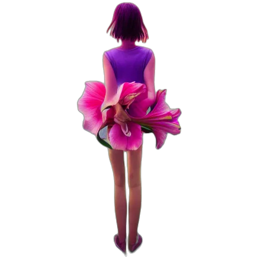 dress, flower, jacket, staff, 3d render, concept art, photorealistic, vaporwave transparent PNG cut-out