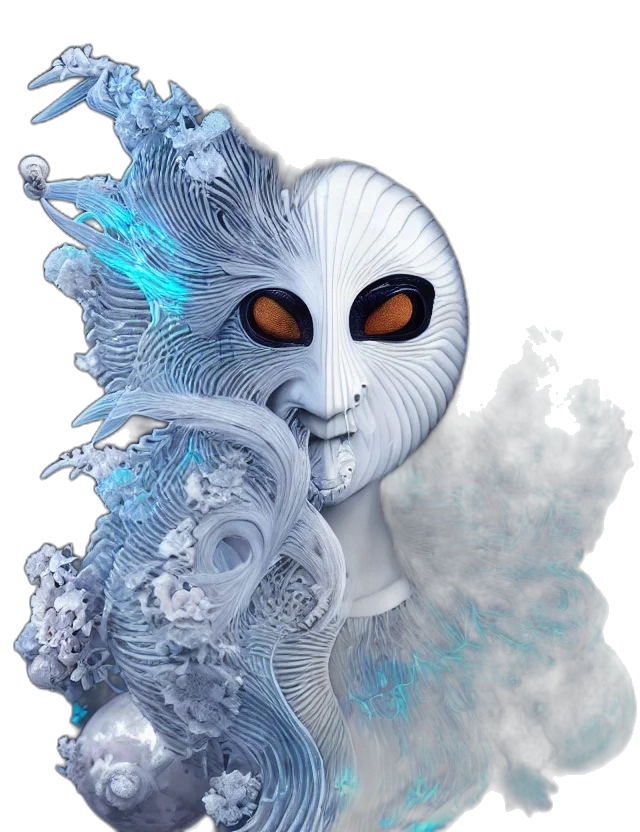 mask, robot, face, creature, concept art, fantasy art, comic book art, 3d render transparent PNG cut-out