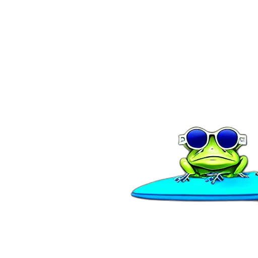 jewelry, 3d render, pixel art, cartoon, concept art, frog, surfboard, wearing transparent PNG cut-out