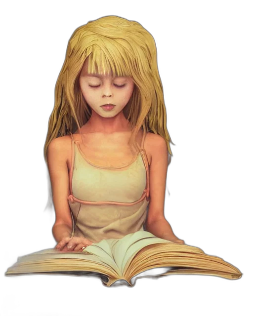 pixel art, fantasy art, anime, photorealistic, recursive, image, girl, reading transparent PNG cut-out