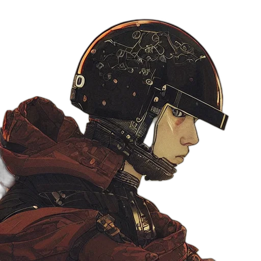 hat, face, jacket, robot, concept art, comic book art, photorealistic, cyberpunk transparent PNG cut-out