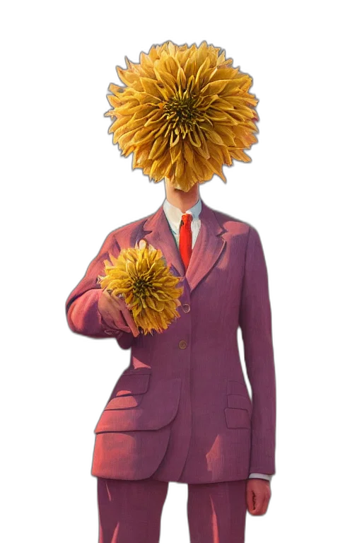 jacket, flower, crown, mask, concept art, 3d render, photorealistic, golden transparent PNG cut-out