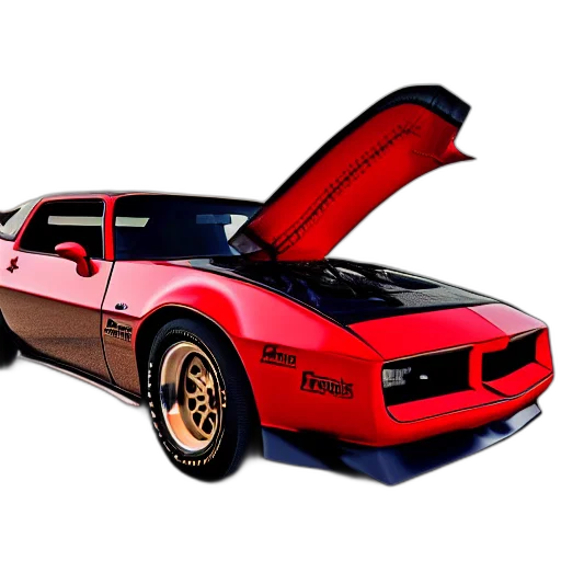 car, photorealistic, 3d render, concept art, pixel art, black, pontiac, firebird transparent PNG cut-out