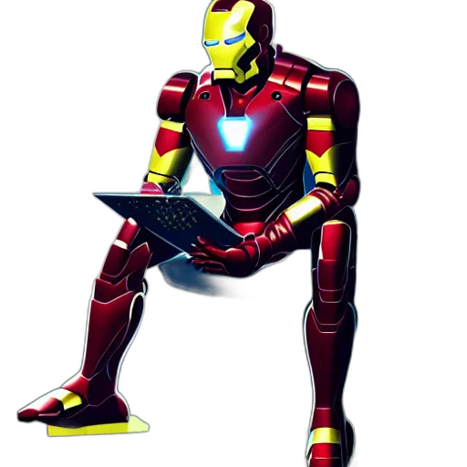 robot, staff, comic book art, 3d render, concept art, pixel art, iron, man transparent PNG cut-out