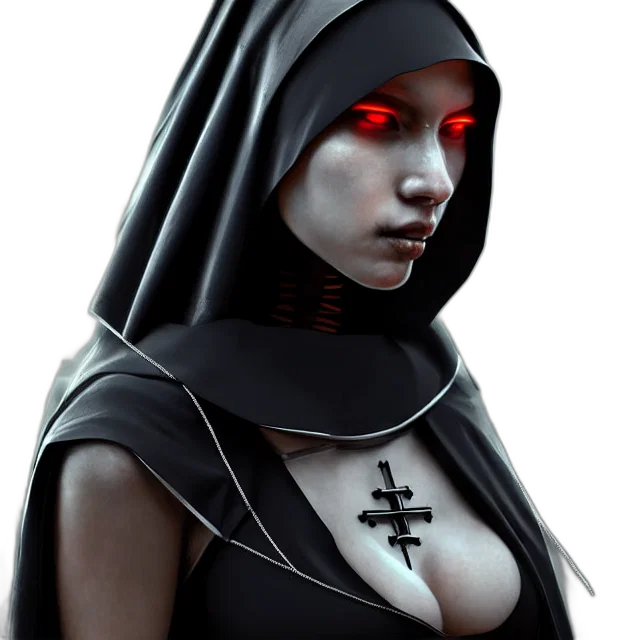 cyberpunk, concept art, fantasy art, 3d render, dark, nun, warrior, highly transparent PNG cut-out