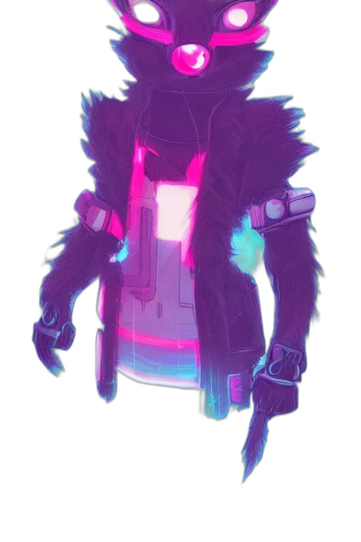 jacket, robot, staff, creature, cyberpunk, concept art, vaporwave, pixel art transparent PNG cut-out