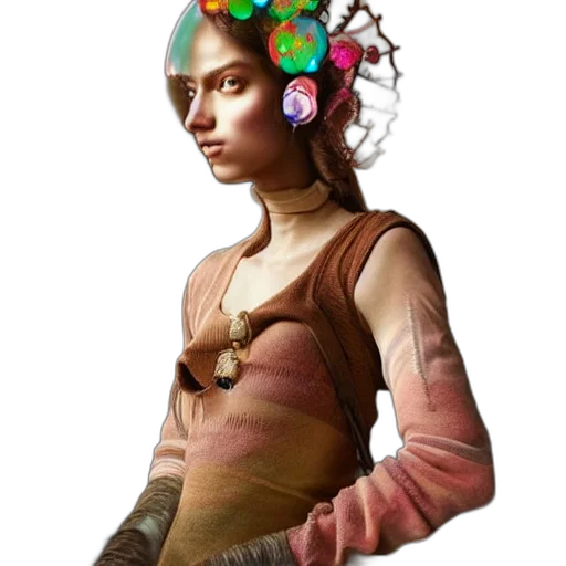 staff, jewelry, jacket, flower, cyberpunk, concept art, fantasy art, photorealistic transparent PNG cut-out