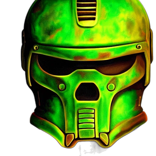 mask, robot, 3d render, concept art, pixel art, photorealistic, green, earth tones transparent PNG cut-out