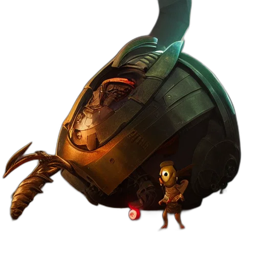 mask, creature, robot, hat, concept art, fantasy art, 3d render, photorealistic transparent PNG cut-out