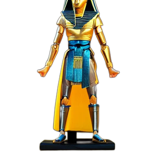 robot, jewelry, staff, concept art, 3d render, fantasy art, pixel art, golden transparent PNG cut-out