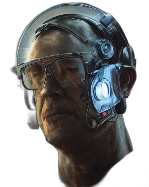 robot, face, mask, staff, cyberpunk, concept art, photorealistic, comic book art transparent PNG cut-out