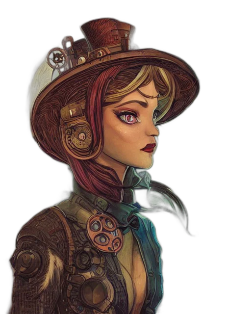 hat, staff, crown, face, fantasy art, concept art, comic book art, watercolor transparent PNG cut-out