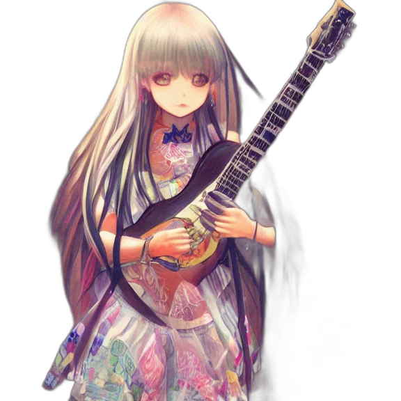 dress, pixel art, anime, fantasy art, concept art, girl, guitar, standing transparent PNG cut-out