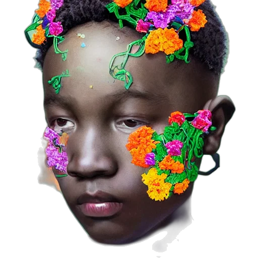 flower, crown, face, mask, photorealistic, 3d render, fantasy art, watercolor transparent PNG cut-out