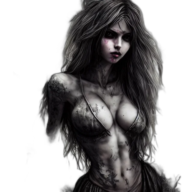 creature, hair, dress, fantasy art, comic book art, photorealistic, concept art, dark transparent PNG cut-out