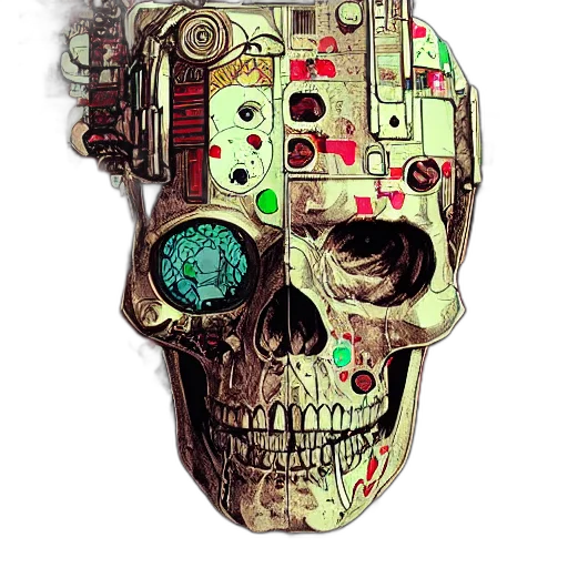 mask, robot, face, cyberpunk, concept art, comic book art, pixel art, green transparent PNG cut-out