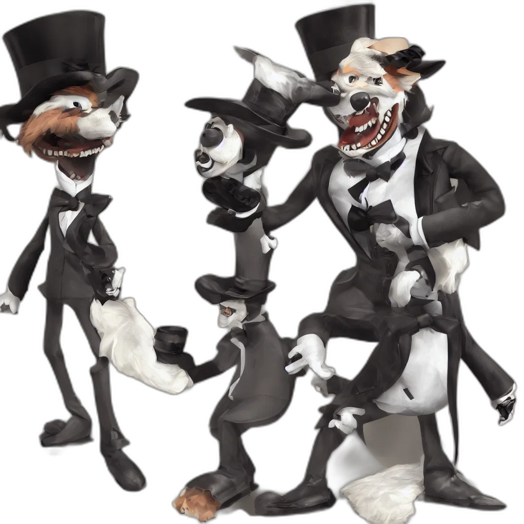 concept art, 3d render, cartoon, one, fursona, wolf, gentleman, happy transparent PNG cut-out