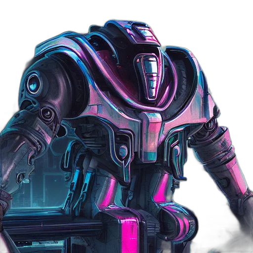 robot, cyberpunk, concept art, vaporwave, 3d render, neon, pastel, blue transparent PNG cut-out