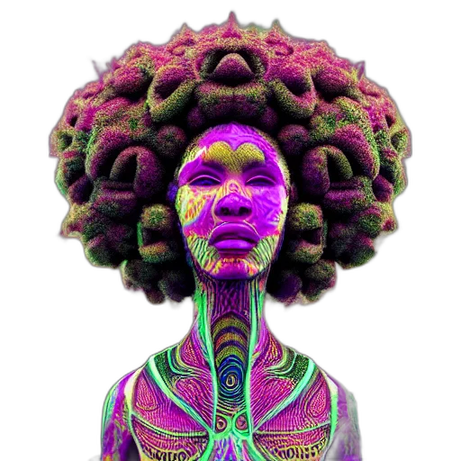 face, hair, crown, creature, fantasy art, concept art, 3d render, vaporwave transparent PNG cut-out
