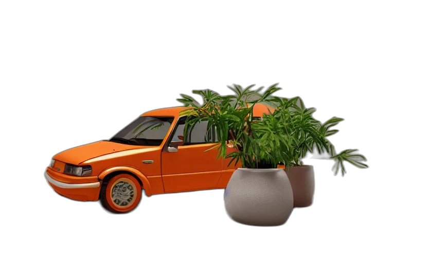 car, tree, furniture, 3d render, photorealistic, vaporwave, concept art, forest transparent PNG cut-out