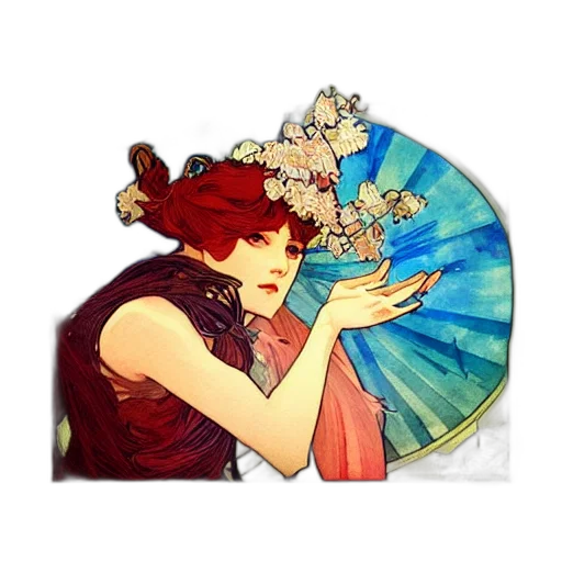 umbrella, hat, jewelry, flower, fantasy art, pixel art, anime, concept art transparent PNG cut-out