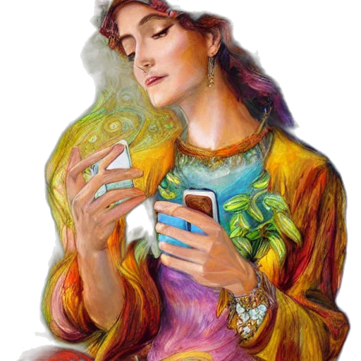 dress, jewelry, vaporwave, fantasy art, concept art, oil painting, nature, goddess transparent PNG cut-out