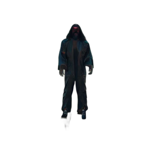 jacket, creature, mask, staff, concept art, 3d render, cyberpunk, pixel art transparent PNG cut-out