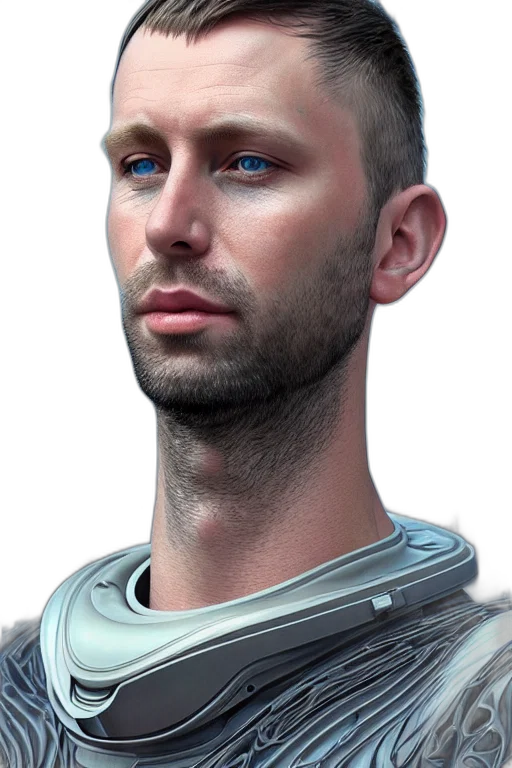 robot, face, staff, photorealistic transparent PNG cut-out
