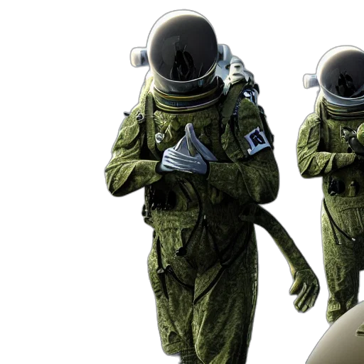 concept art, 3d render, comic book art, outer space, green, frogman, corps, denmark transparent PNG cut-out
