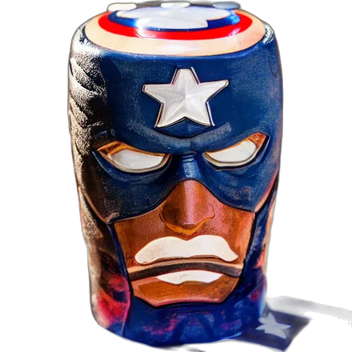 bottle, mask, comic book art, closeup, photorealistic, photograph, glossy, captain transparent PNG cut-out