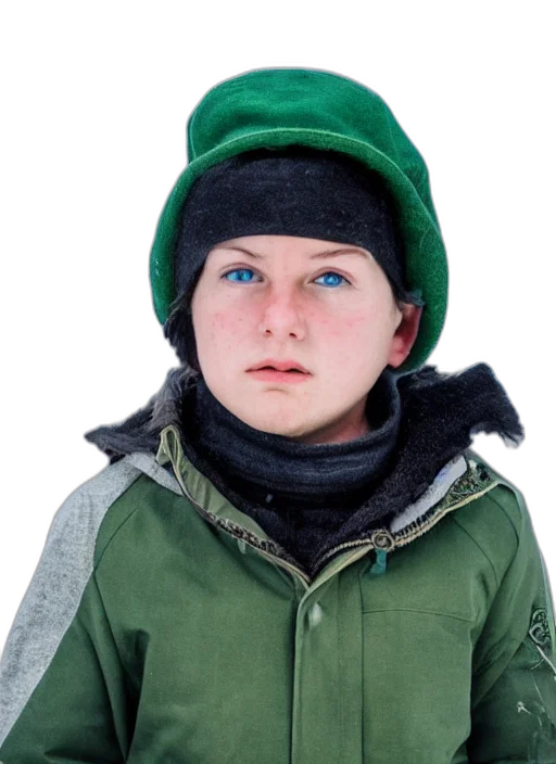 jacket, hat, face, staff, photorealistic, green, portrait, photo transparent PNG cut-out