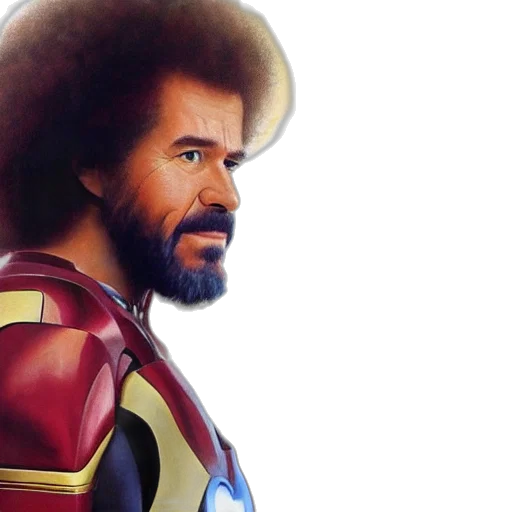 comic book art, photorealistic, concept art, cartoon, closeup, photograph, bob, ross transparent PNG cut-out