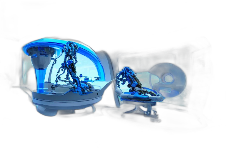 robot, jewelry, 3d render, concept art, cyberpunk, outer space, blue, futuristic transparent PNG cut-out