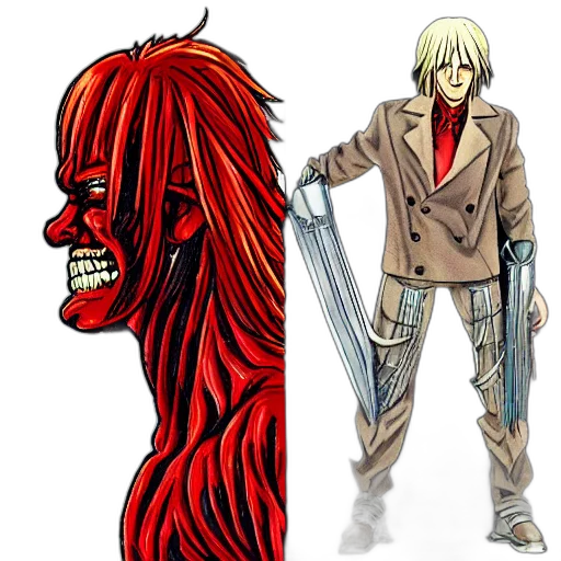 comic book art, concept art, fantasy art, anime, red, axel, rose, colossal transparent PNG cut-out
