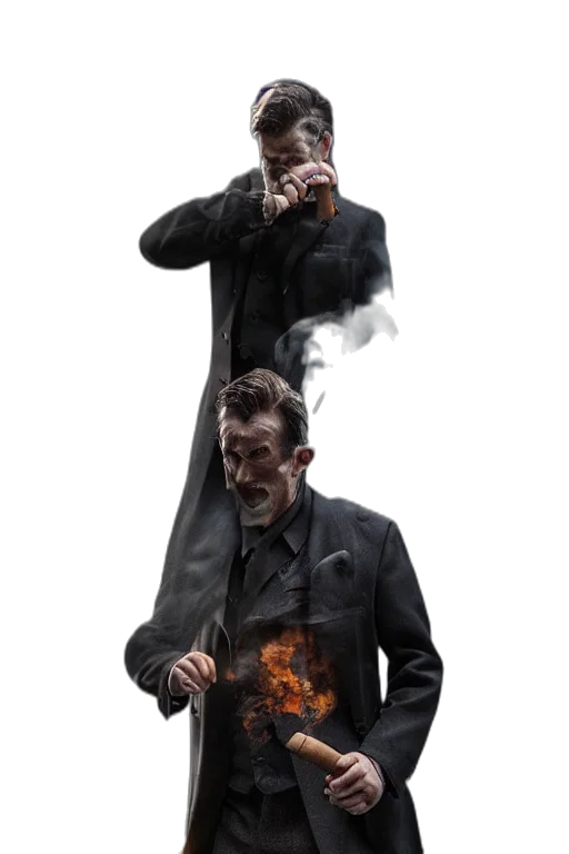 jacket, staff, weapon, mask transparent PNG cut-out