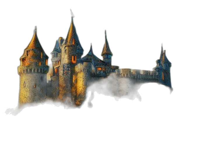 concept art, fantasy art, watercolor, pixel art, fog, dark, monochrome, castle transparent PNG cut-out