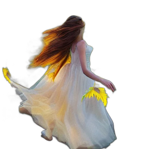 dress, hair, creature, flower, photorealistic, fantasy art, concept art, oil painting transparent PNG cut-out