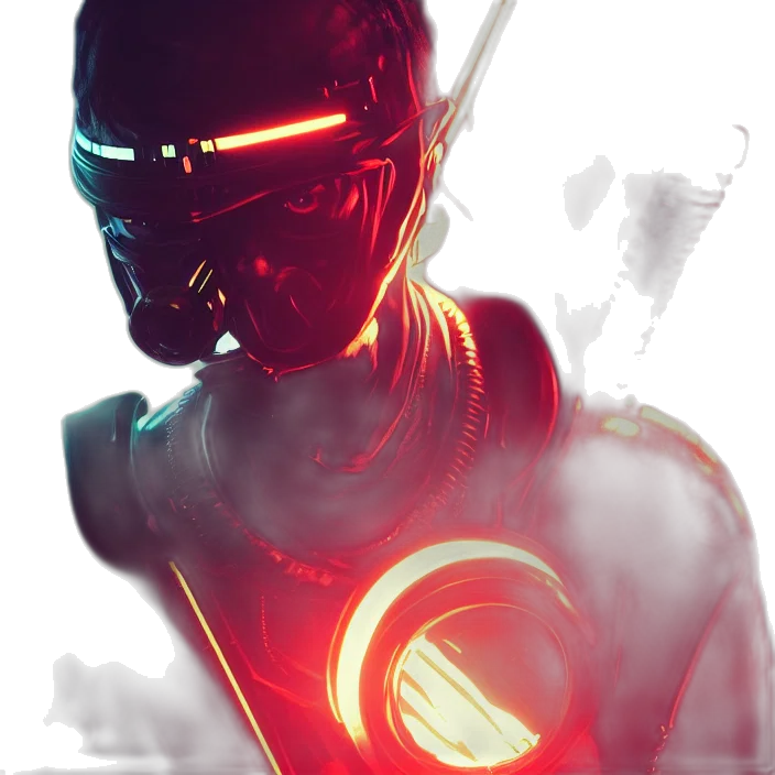 robot, mask, staff, cyberpunk transparent PNG cut-out