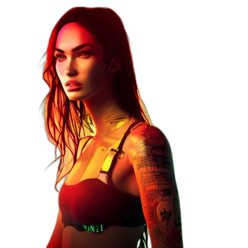jewelry, dress, cyberpunk, photorealistic, concept art, neon lights, beautiful, megan transparent PNG cut-out