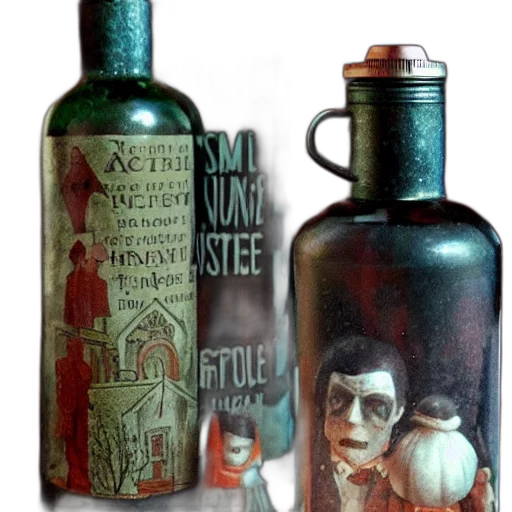 bottle, photorealistic, haunted, mansion transparent PNG cut-out