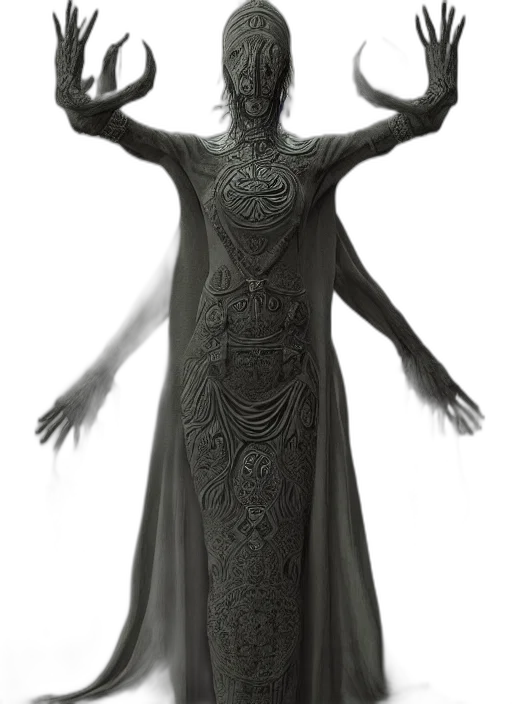 dress, creature, mask, robot, concept art, 3d render, fantasy art, photorealistic transparent PNG cut-out