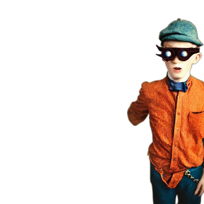 jacket, robot, hat, staff, 3d render, photorealistic, cartoon, concept art transparent PNG cut-out