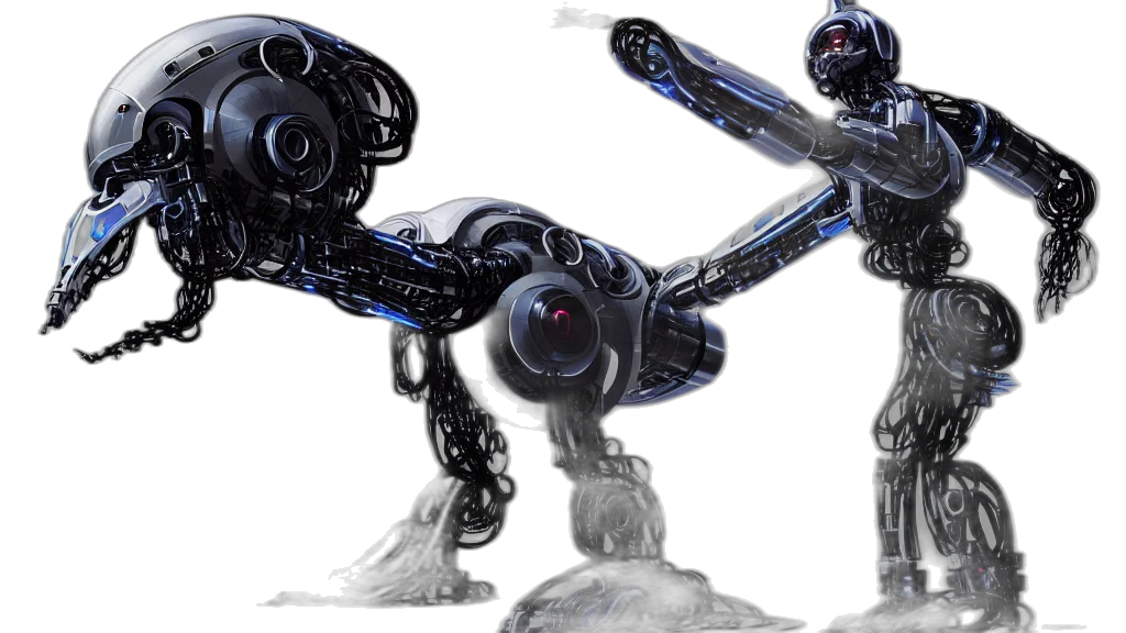 robot, weapon, creature, concept art, 3d render, cyberpunk, outer space, robotic transparent PNG cut-out